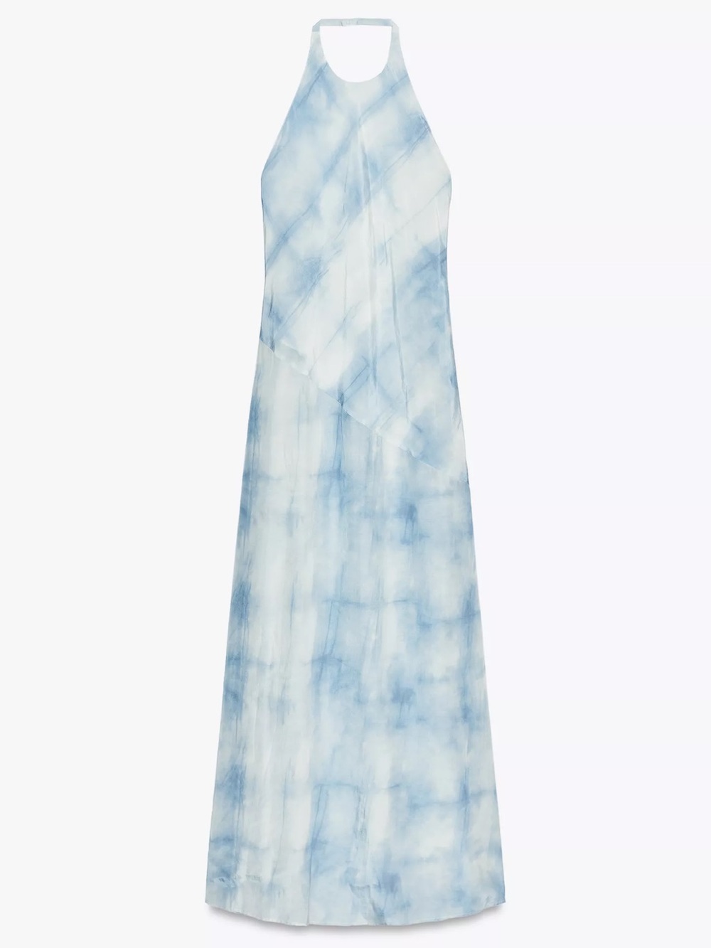 Zara Light Blue and White Tie-Dye Maxi Dress